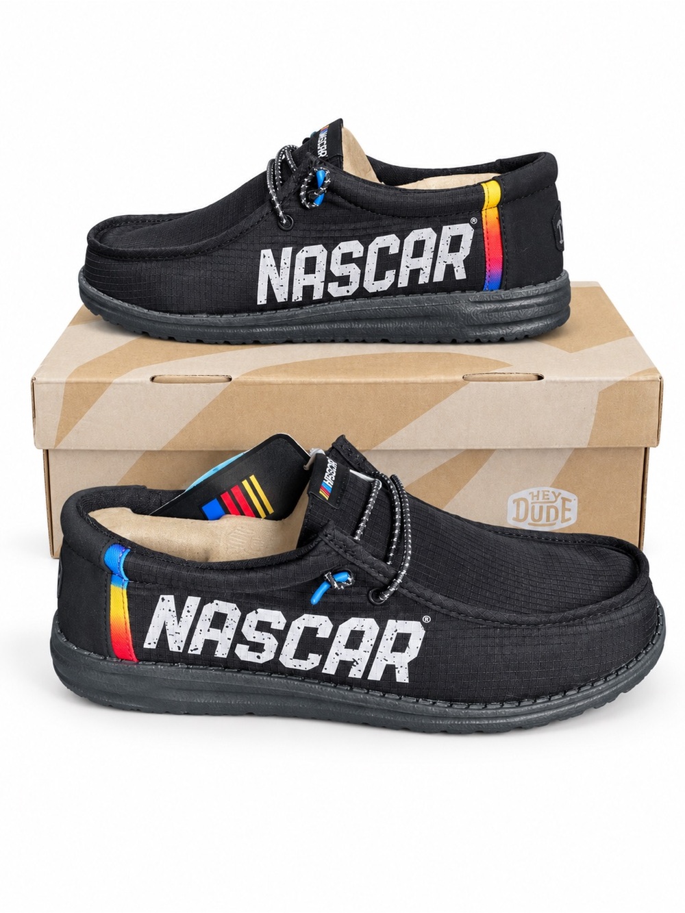 Hey Dude NASCAR Black Canvas Slip-On Shoes Mens 10